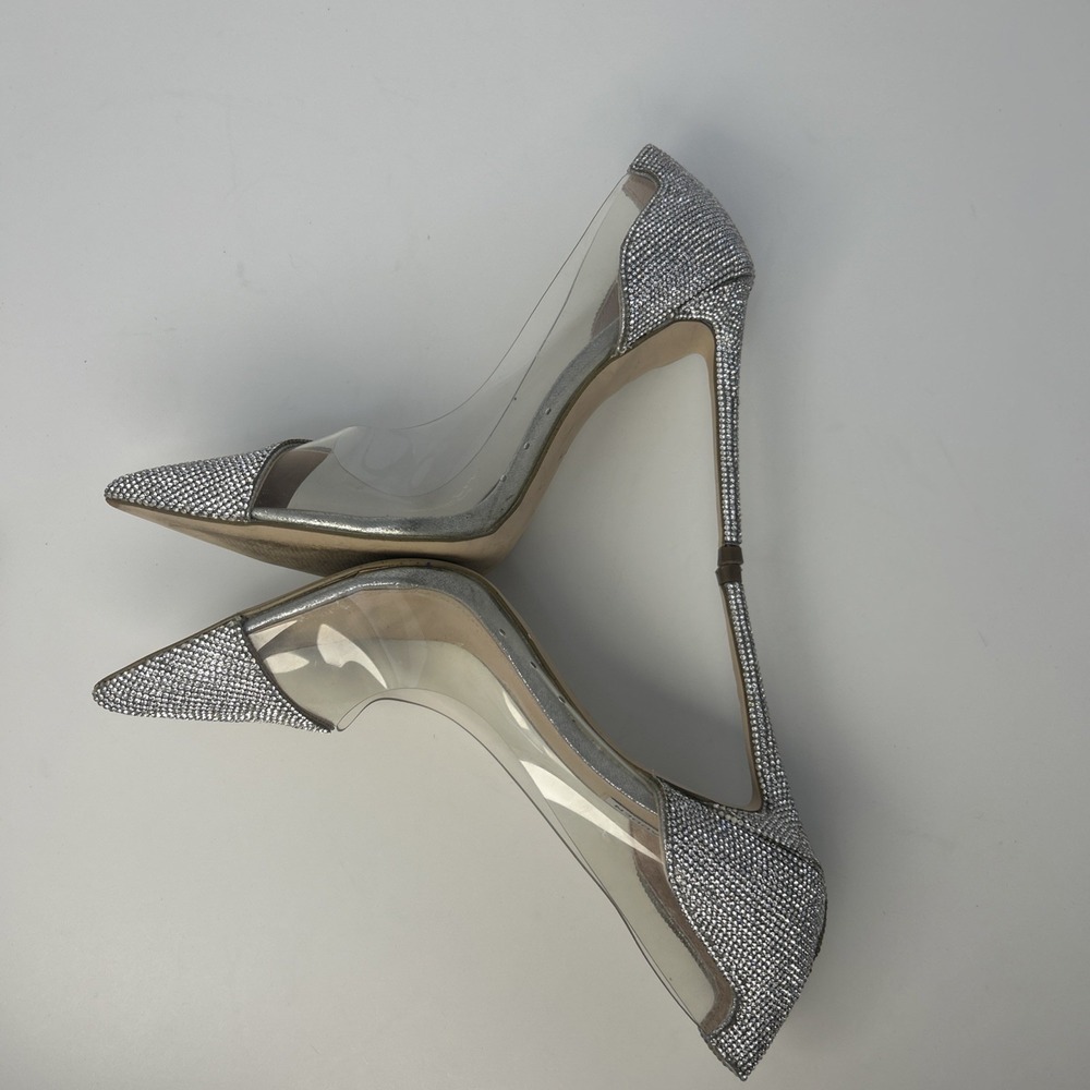 Steve Madden Malibu-R Rhinestone Clear Pumps Silver Stiletto Heels Size 10 M - Picture 6 of 10